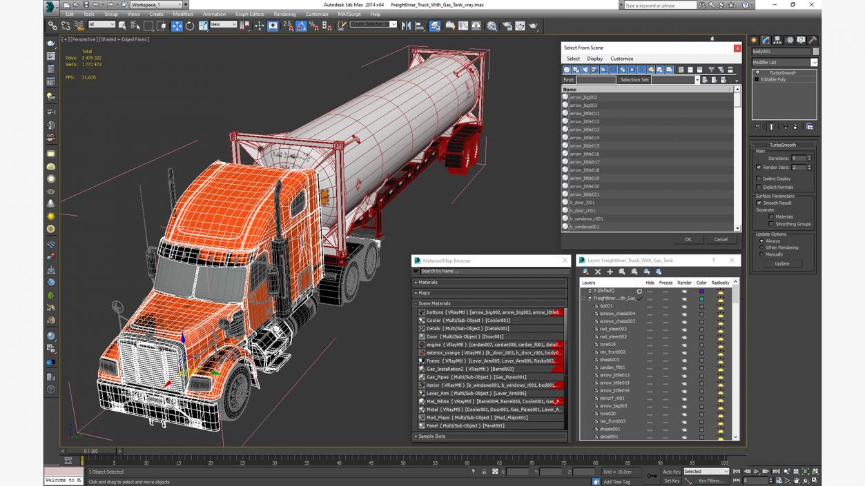 Freightliner Truck With Gas Tank 3D