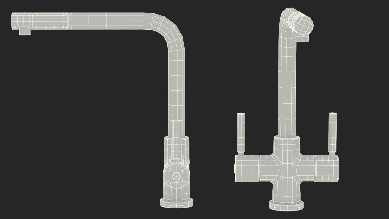 Angular Dual Lever Sink Mixer Tap Brass 3D model