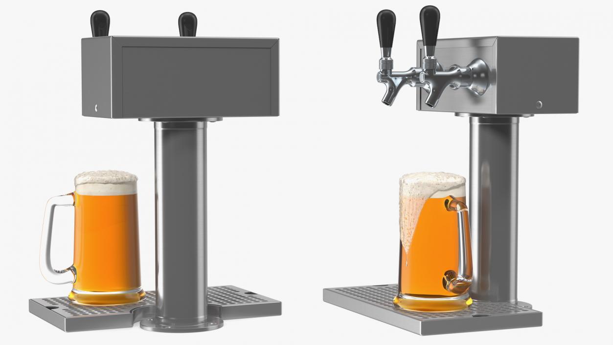 Beer Dispenser Kegerator Tower with Beer Mug 3D model