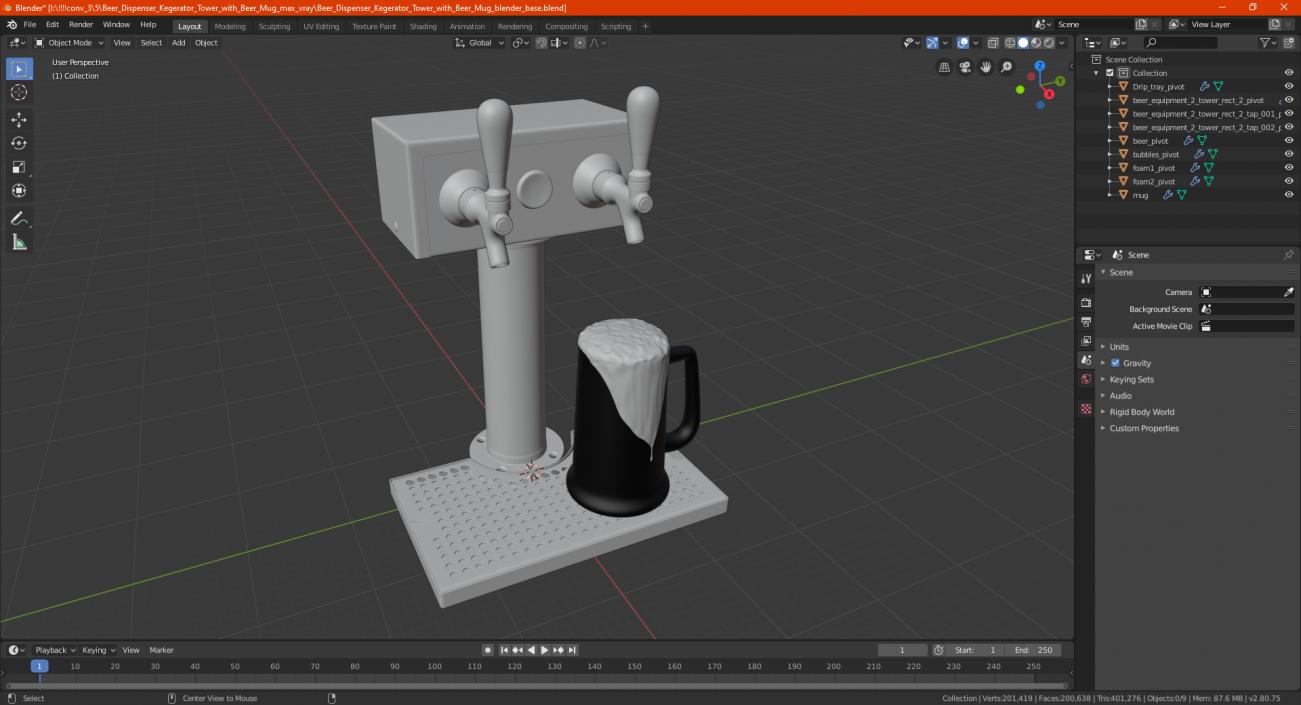 Beer Dispenser Kegerator Tower with Beer Mug 3D model