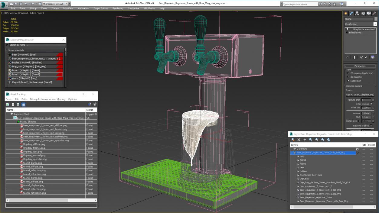 Beer Dispenser Kegerator Tower with Beer Mug 3D model