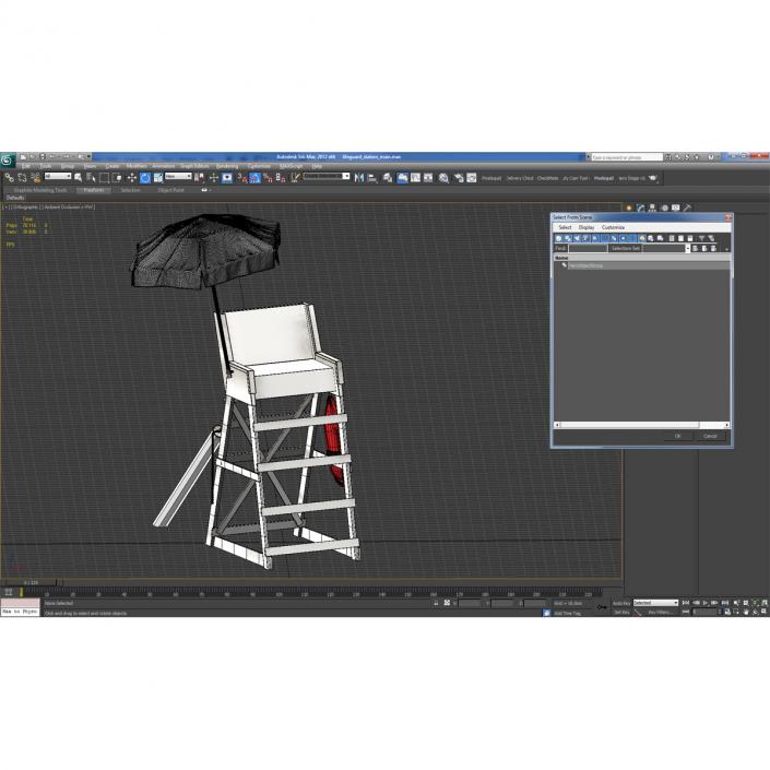 Lifeguard Chair with Umbrella 3D model