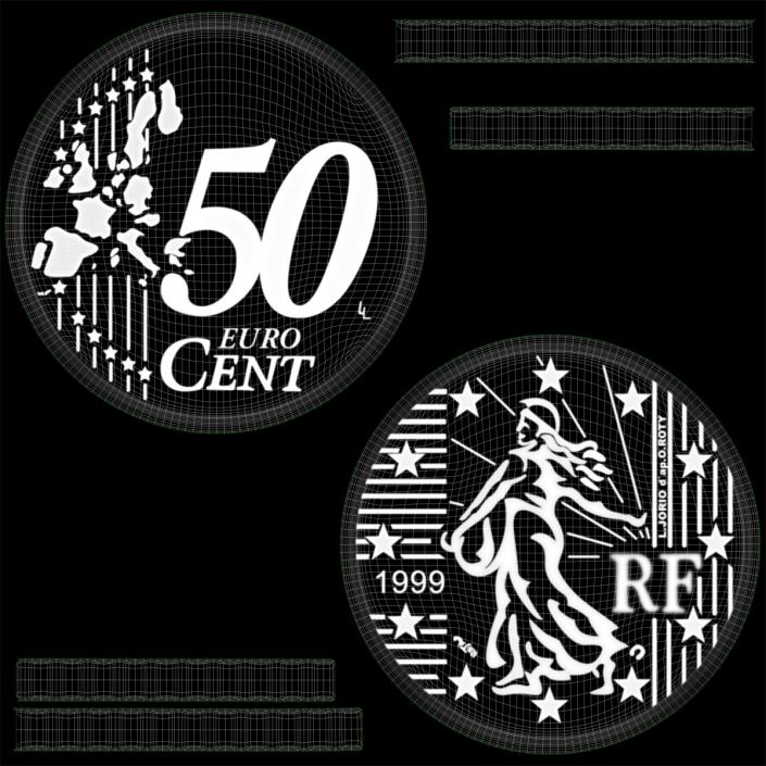 French Euro Coin 50 Cent 3D model