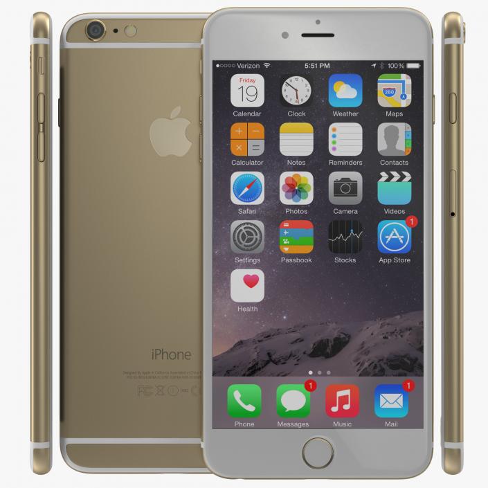 3D model iPhone 6 Plus Gold 2