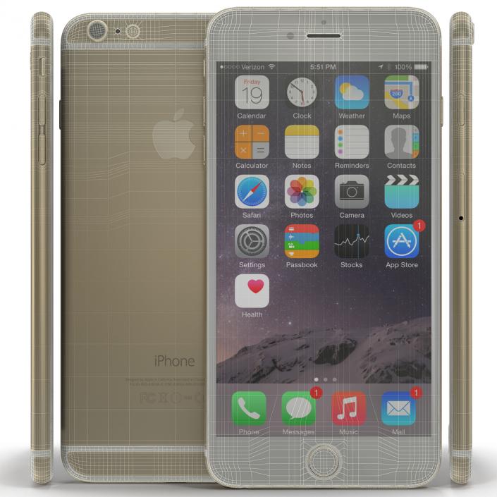 3D model iPhone 6 Plus Gold 2