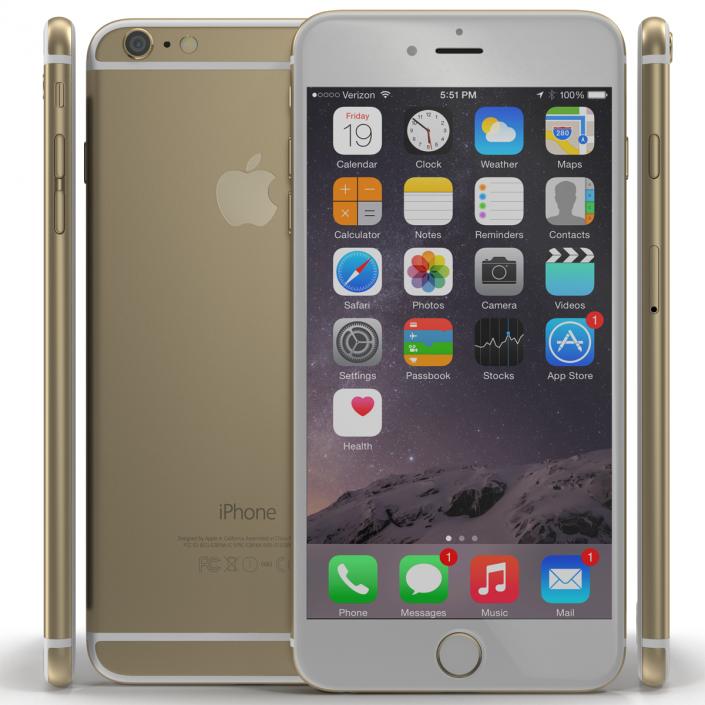 3D model iPhone 6 Plus Gold 2