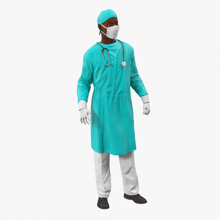 3D Male African American Surgeon Rigged