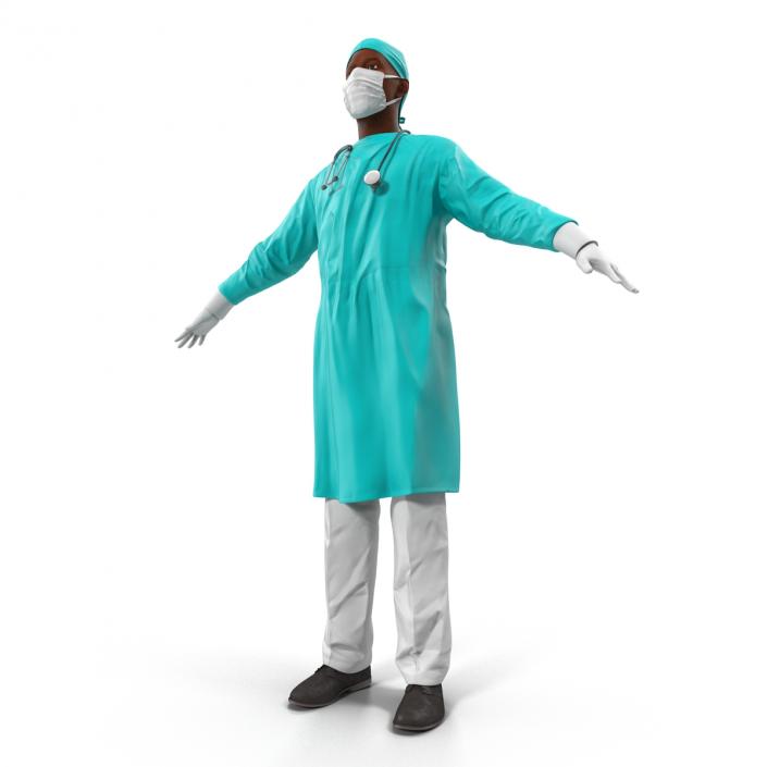 3D Male African American Surgeon Rigged