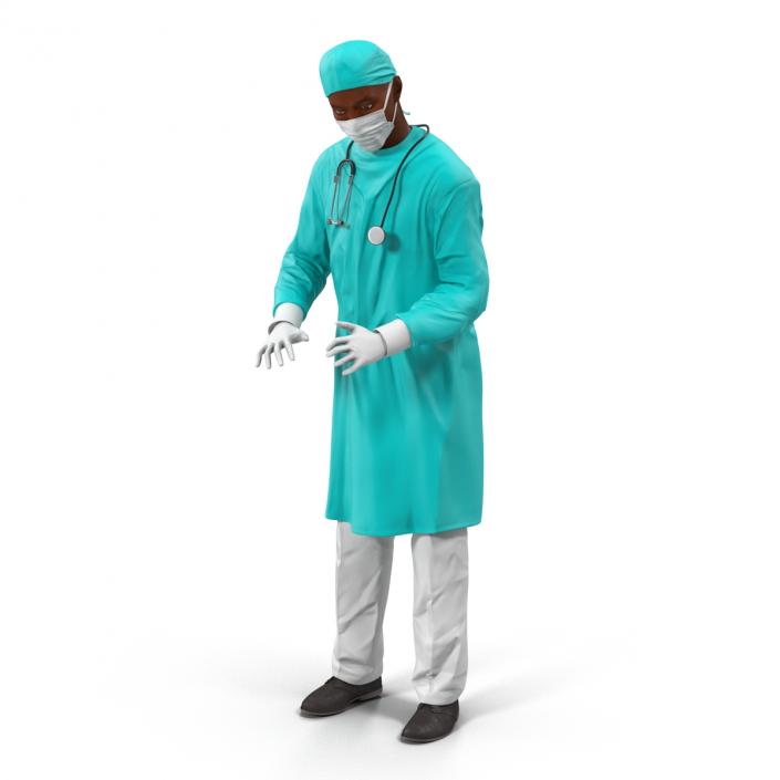 3D Male African American Surgeon Rigged