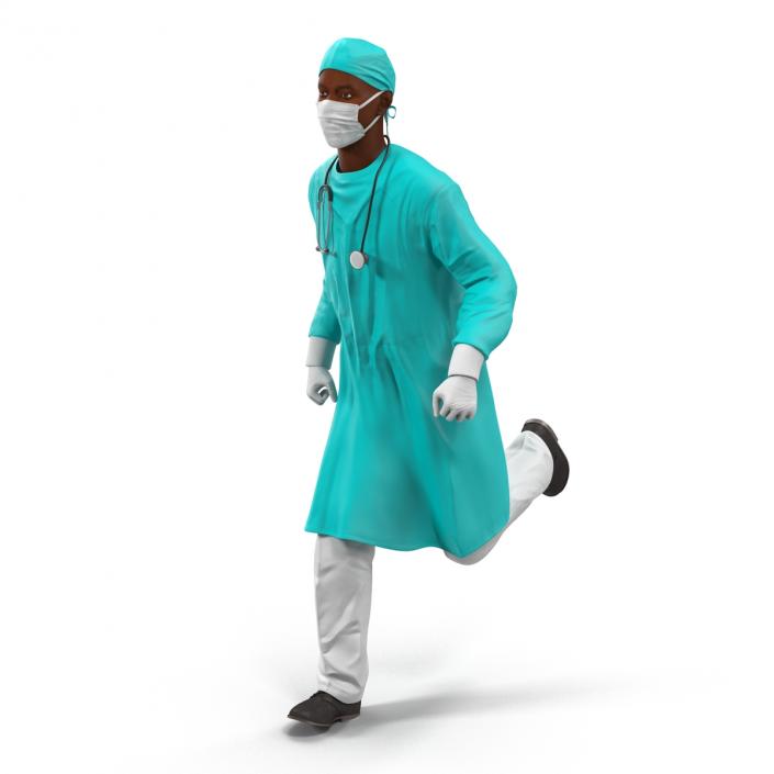 3D Male African American Surgeon Rigged