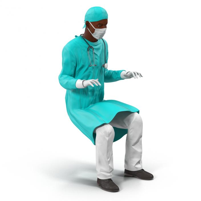 3D Male African American Surgeon Rigged