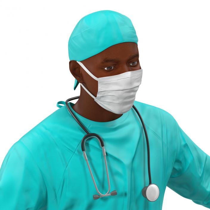 3D Male African American Surgeon Rigged