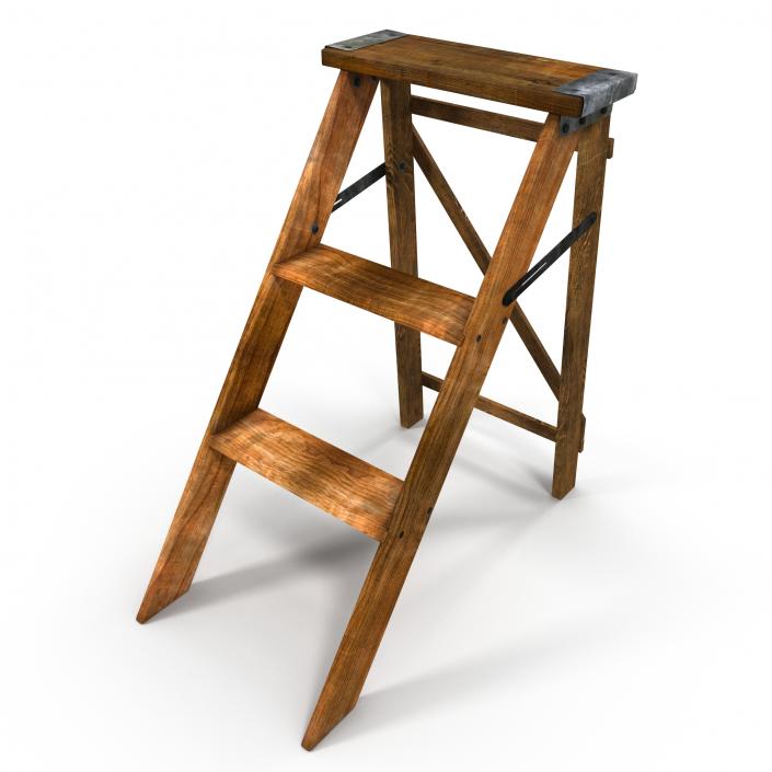 Old Wooden Step Ladder 2 3D model