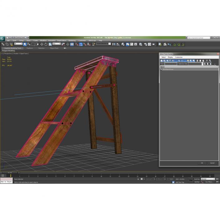 Old Wooden Step Ladder 2 3D model