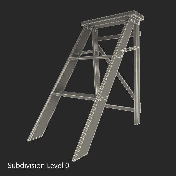 Old Wooden Step Ladder 2 3D model