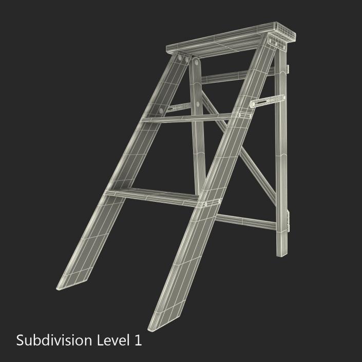 Old Wooden Step Ladder 2 3D model