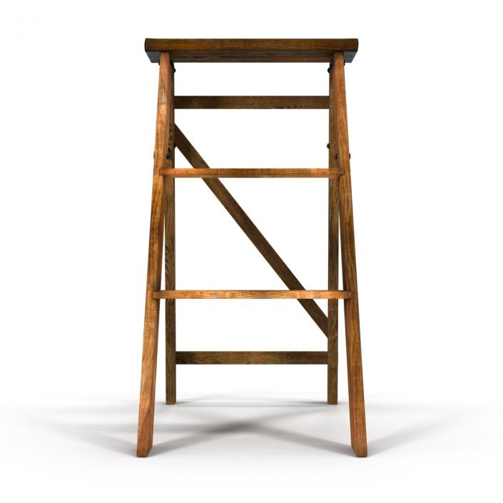 Old Wooden Step Ladder 2 3D model