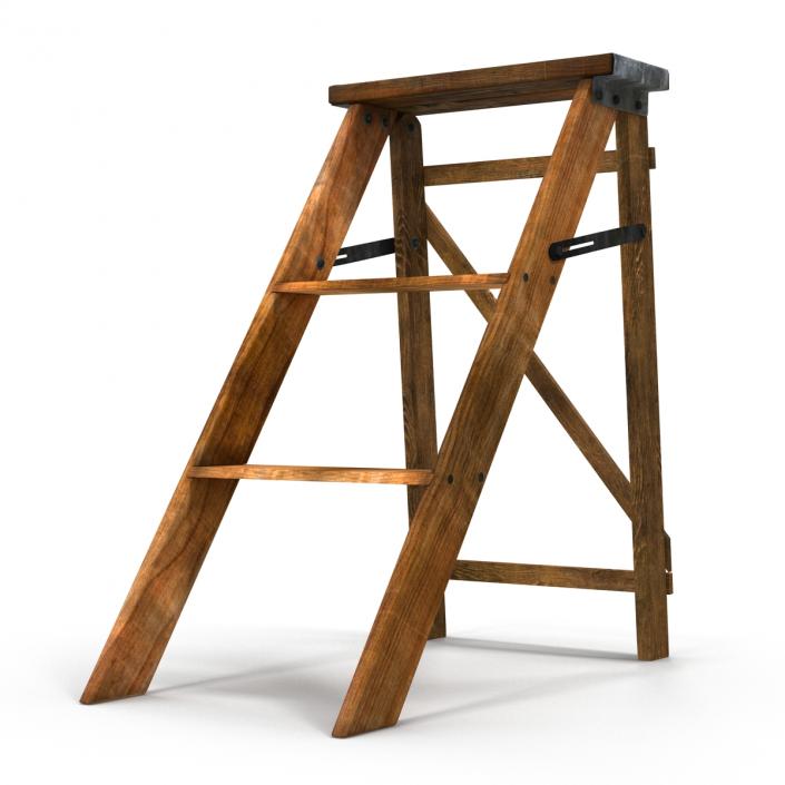 Old Wooden Step Ladder 2 3D model