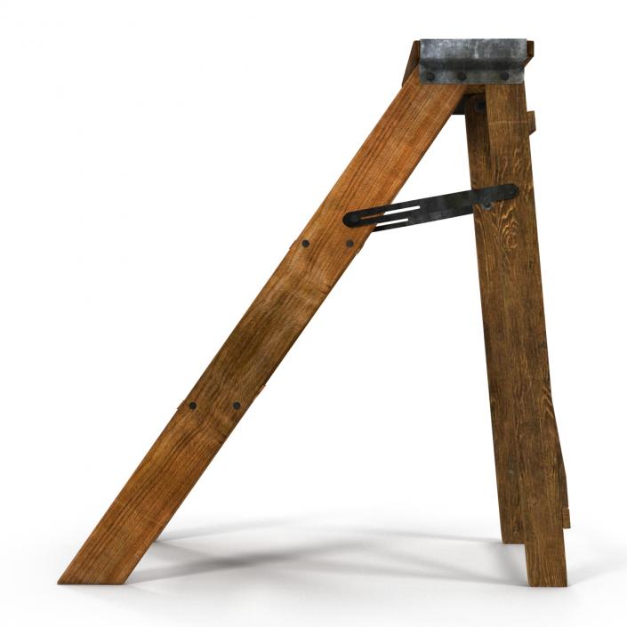 Old Wooden Step Ladder 2 3D model