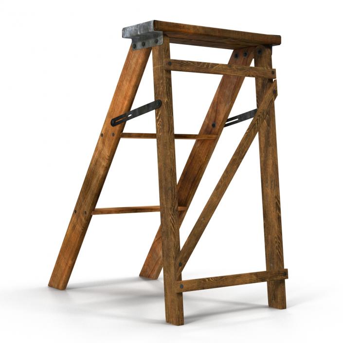 Old Wooden Step Ladder 2 3D model