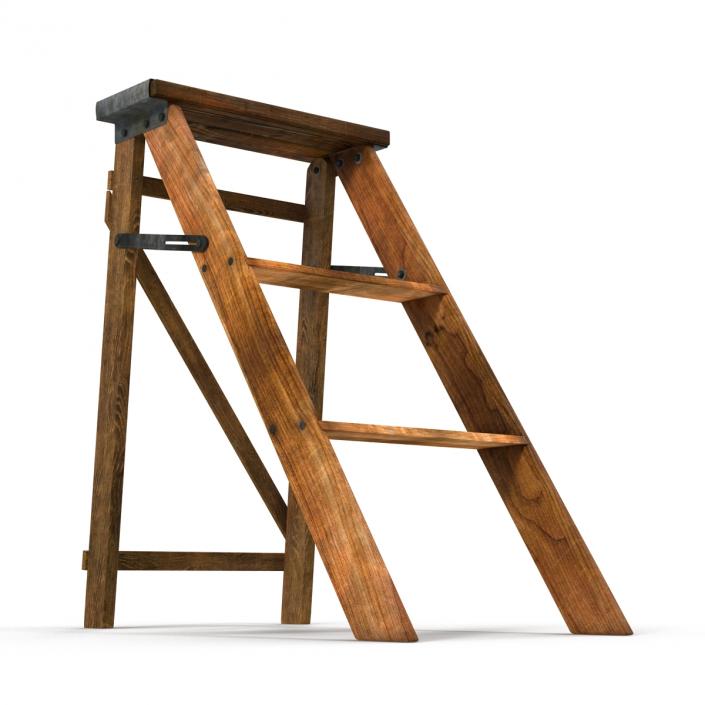 Old Wooden Step Ladder 2 3D model