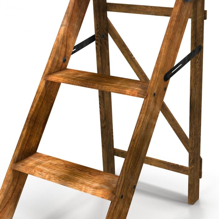 Old Wooden Step Ladder 2 3D model