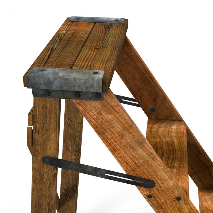 Old Wooden Step Ladder 2 3D model