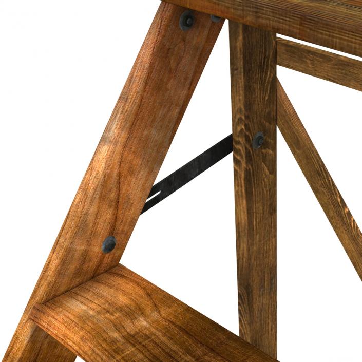 Old Wooden Step Ladder 2 3D model