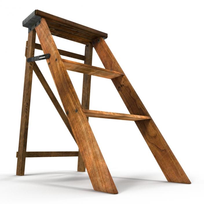 Old Wooden Step Ladder 2 3D model