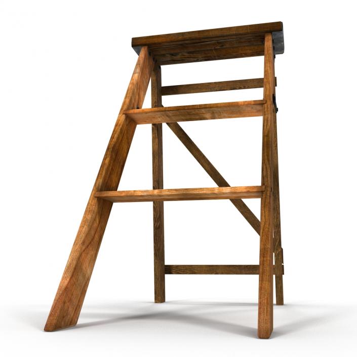 Old Wooden Step Ladder 2 3D model