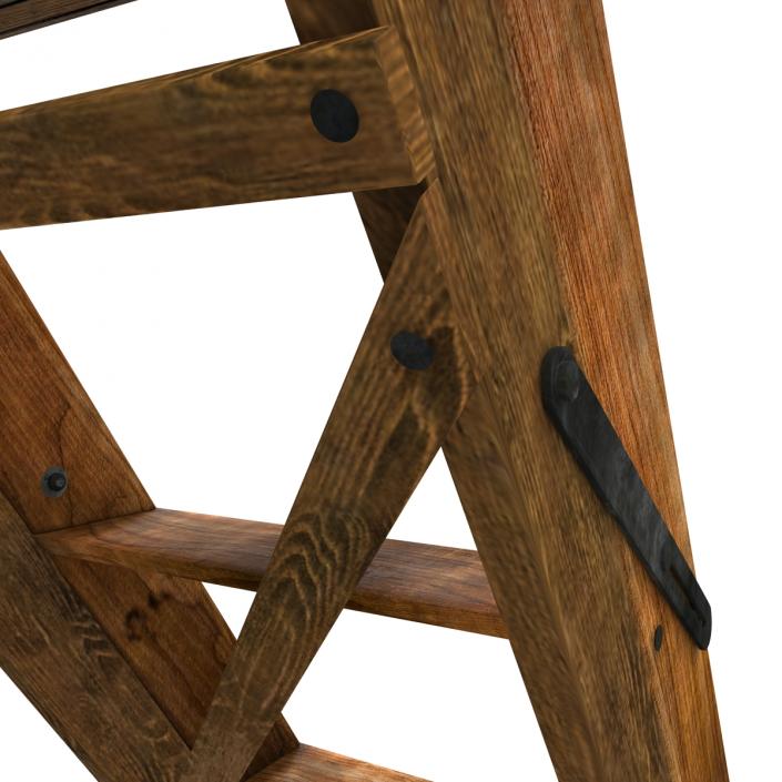 Old Wooden Step Ladder 2 3D model