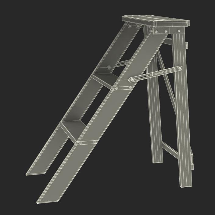 Old Wooden Step Ladder 2 3D model