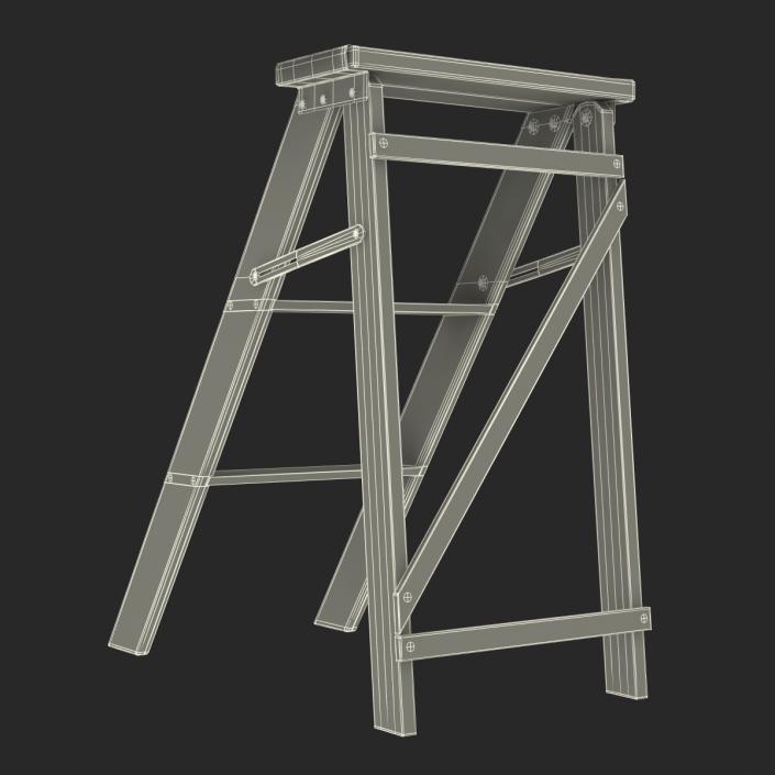 Old Wooden Step Ladder 2 3D model