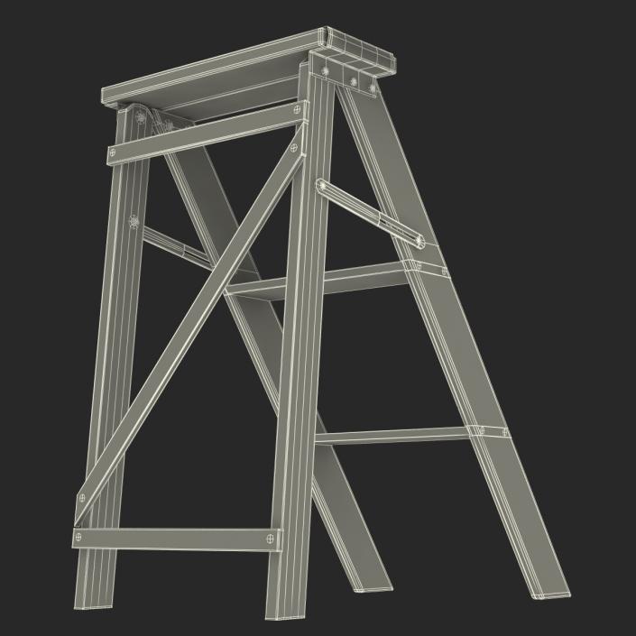 Old Wooden Step Ladder 2 3D model