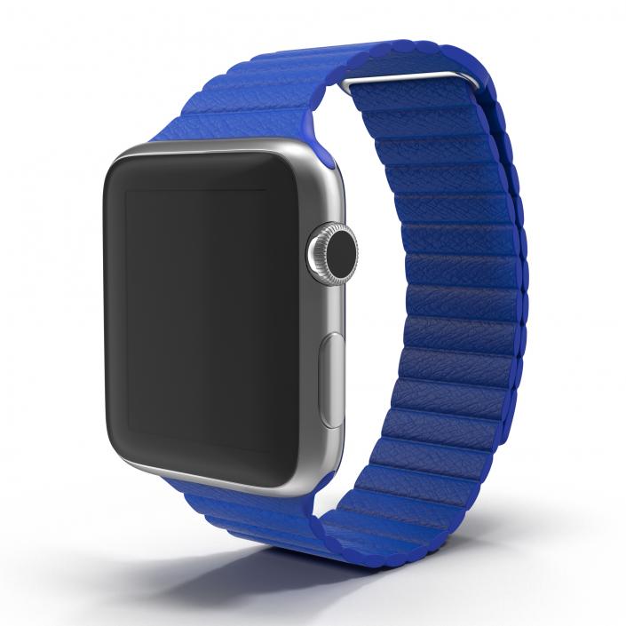 3D Apple Watch Blue Leather Magnetic Closure