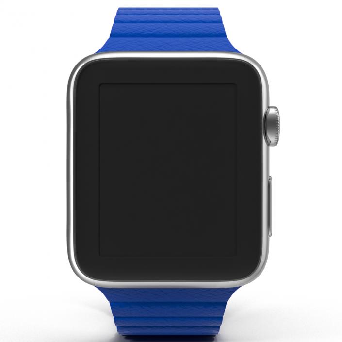 3D Apple Watch Blue Leather Magnetic Closure