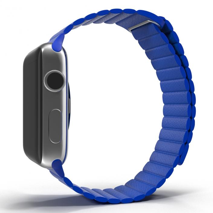 3D Apple Watch Blue Leather Magnetic Closure