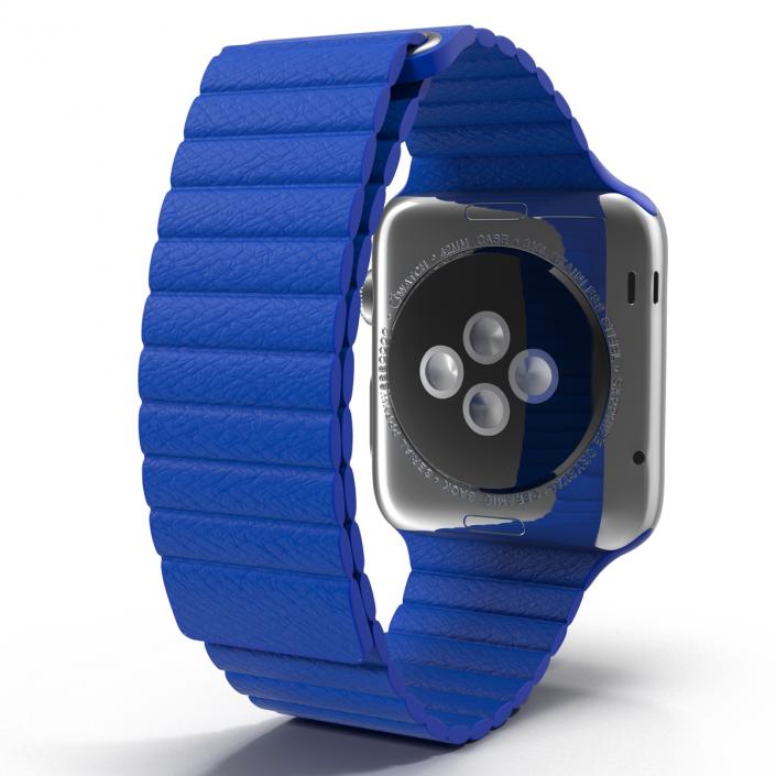 3D Apple Watch Blue Leather Magnetic Closure