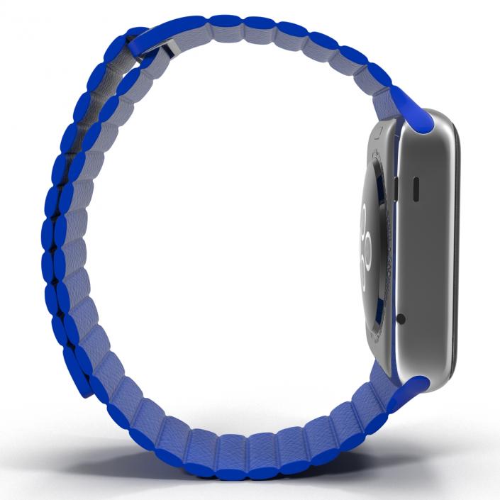 3D Apple Watch Blue Leather Magnetic Closure