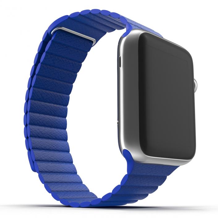 3D Apple Watch Blue Leather Magnetic Closure