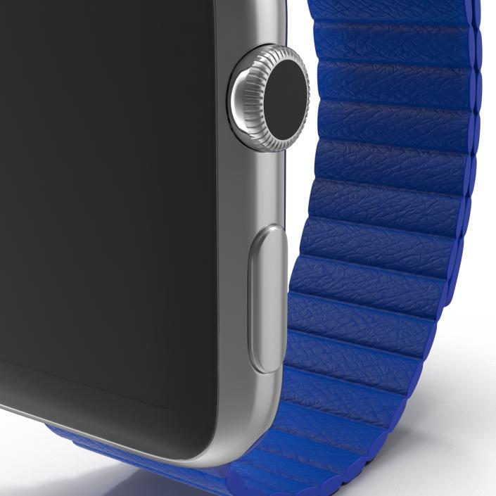 3D Apple Watch Blue Leather Magnetic Closure