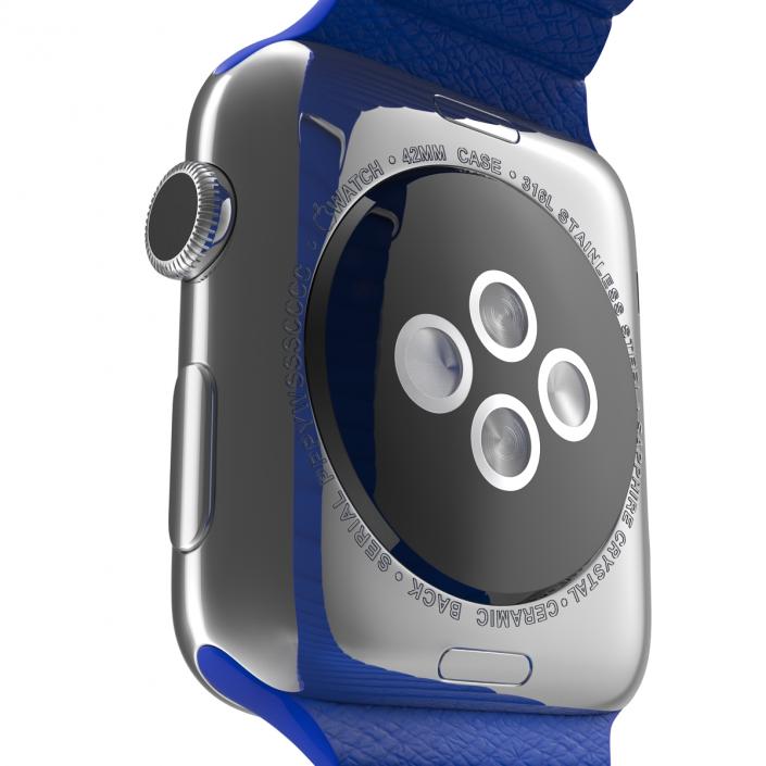 3D Apple Watch Blue Leather Magnetic Closure