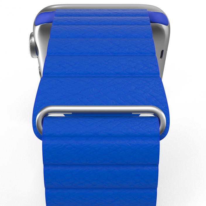 3D Apple Watch Blue Leather Magnetic Closure