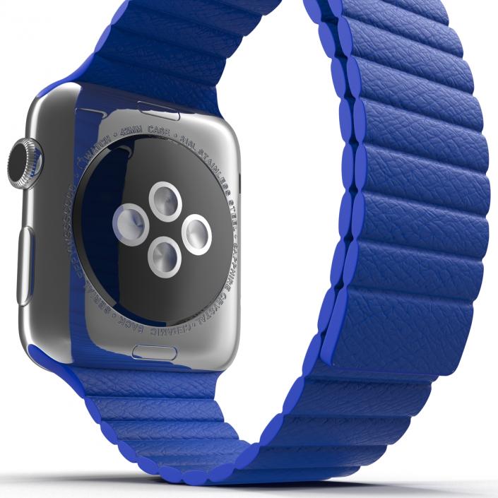 3D Apple Watch Blue Leather Magnetic Closure