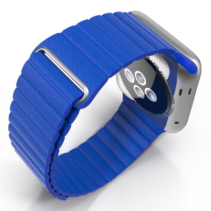 3D Apple Watch Blue Leather Magnetic Closure