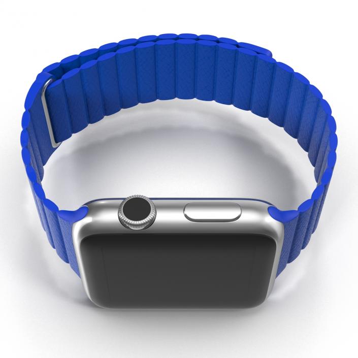 3D Apple Watch Blue Leather Magnetic Closure