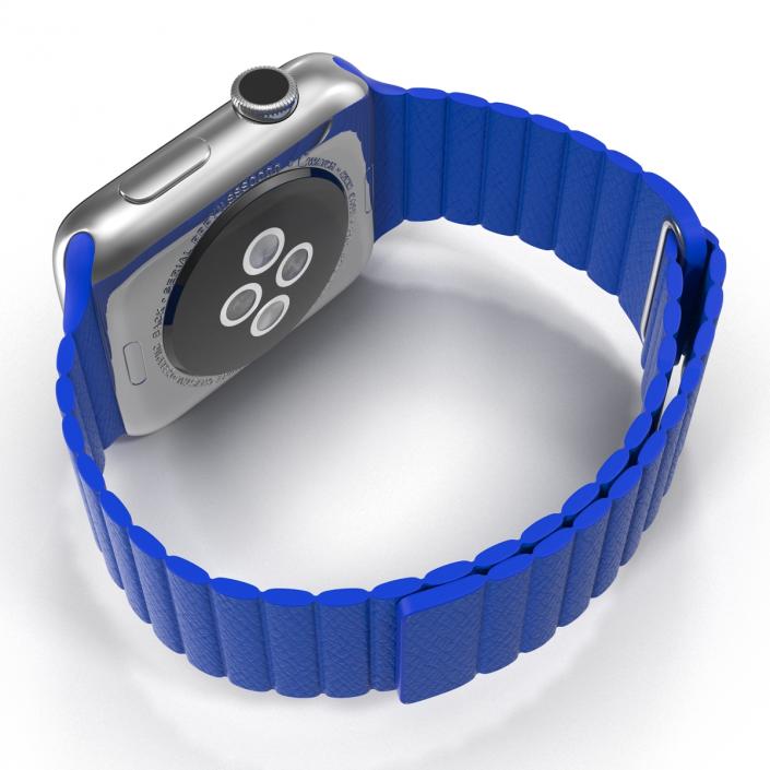 3D Apple Watch Blue Leather Magnetic Closure