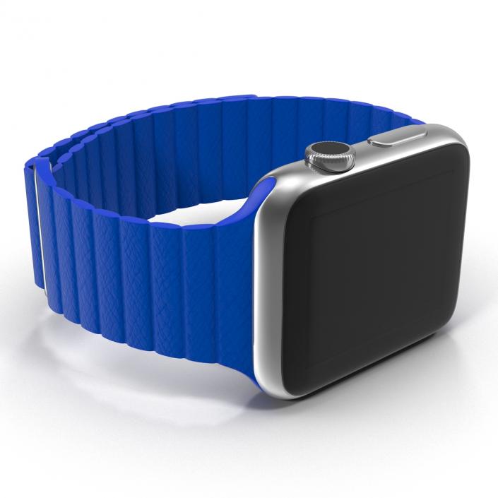 3D Apple Watch Blue Leather Magnetic Closure