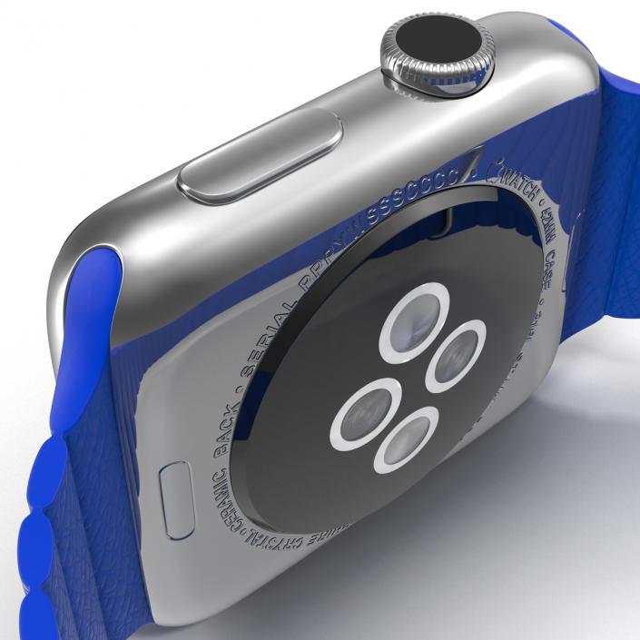 3D Apple Watch Blue Leather Magnetic Closure