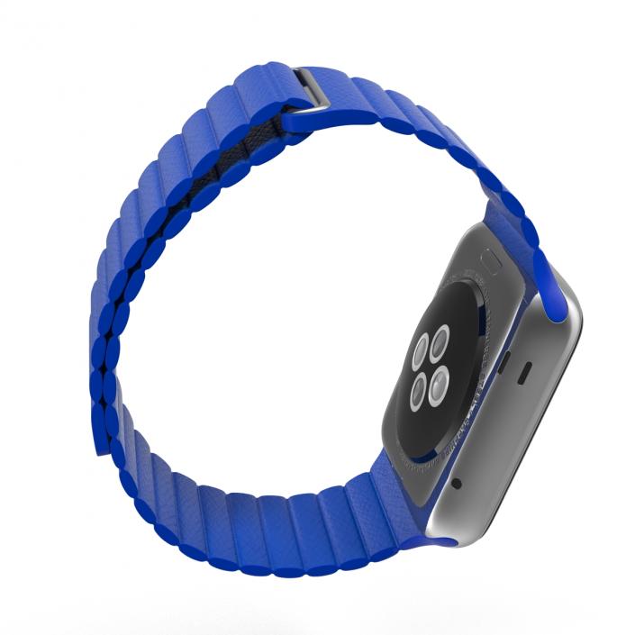 3D Apple Watch Blue Leather Magnetic Closure